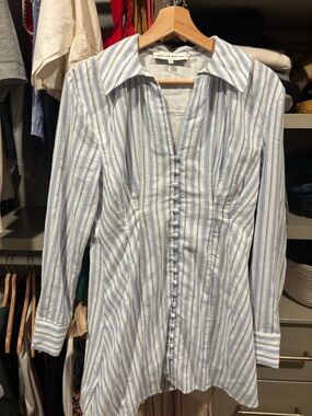 Striped Button-Front shirt dress English Factory
